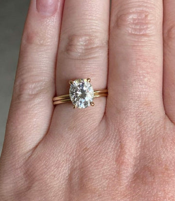 3ct Oval Moissanite Engagement Ring Set/14K Yellow Gold Engagement Bridal Set/Classic Bridal Wedding Set/Unique Art Deco Vintage Wedding Set