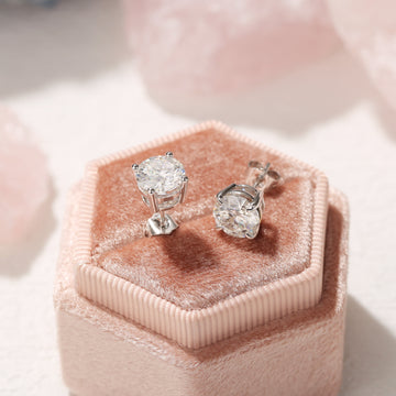 Round Cut Moissanite Stud Earrings/Real 14K White Gold Moissanite Stud/1ct+1ct Earrings/Gemstone Studs/Classic 4 Prongs Round Earrings Studs