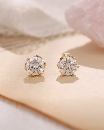 9K/14K/18K Round Cut Moissanite Earrings Stud/Gemstone Studs/Classic 6 Prongs Earrings Stud