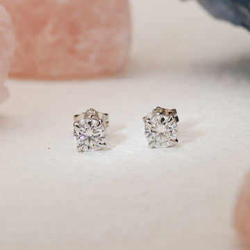 Round Cut Moissanite Earrings Stud/Real 14K White Gold Moissanite Stud/1ct+1ct Earrings/Gemstone Studs/Classic 6 Prongs Round Earrings Studs