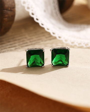 9K/14K/18K Solid Gold Princess Cut Lab Grown Emerald Earrings Studs, Classical & Simple Emerald Earrings Studs for Women