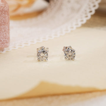 Round Cut Moissanite Earrings Stud/Real 14K White Gold Moissanite Stud/1ct+1ct Earrings/Gemstone Studs/Classic 4 Prongs Round Earrings Studs