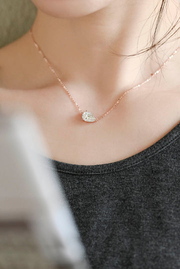 Solid Gold Pear Cut Moissanite Necklace, Solitaire Layering Pendant, Bridal Jewelry, Dainty Anniversary/ Birthday Gift for Women, Wife, Girl
