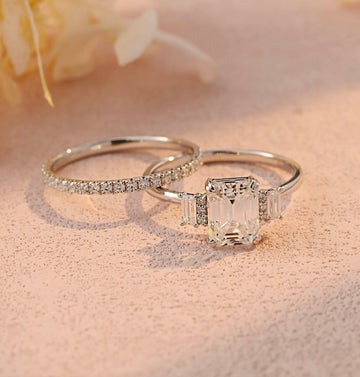 Emerald Cut Moissanite Gold Bridal Full Eternity Round Wedding Band