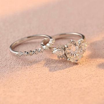 Oval Pear Cut Moissanite Ring Set, Round Moissanite Engagement Bridal Set, Anniversary Gift,Wedding Ring Set, Valentineβs Day Gift for Woman