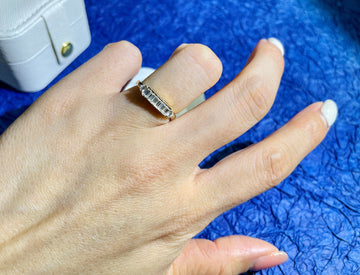 Solid Gold Baguette and Round Moissanite Wedding Band
