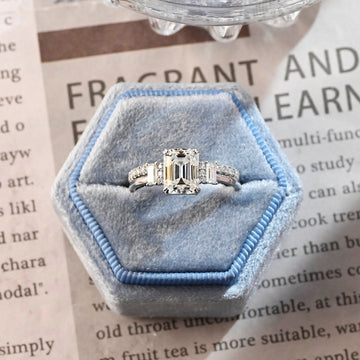 Emerald/Baguette Solid Gold Moissanite Promise Ring Set for Women