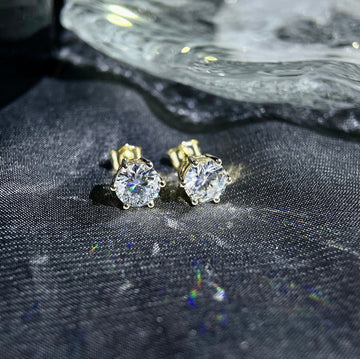 Round Cut Moissanite Earrings Stud/Real 14K White Gold Moissanite Stud/1ct+1ct Earrings/Gemstone Studs/Classic 6 Prongs Round Earrings Studs