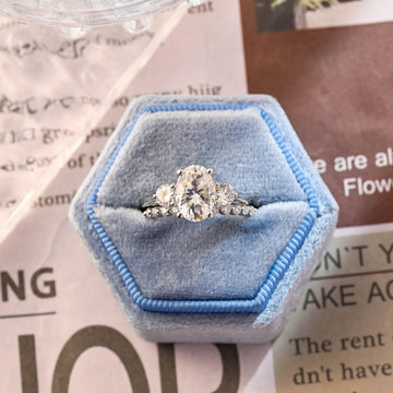 Oval Cut Three Stone Round Solid Gold Promise Handmade Bridal Ring Set