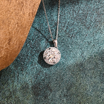 Art Deco Round Moissanite Pendant Necklace/18K Solid White Gold Chain Pendant/Engagement Wedding Jewelry For Women/Minimalist Stone Necklace