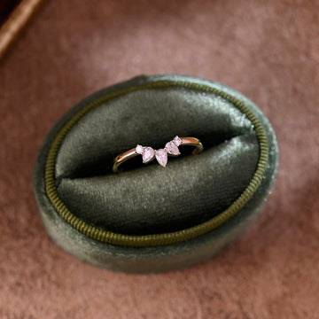 Solid Gold Pear & Round Cut Moissanite Curved Wedding Ring