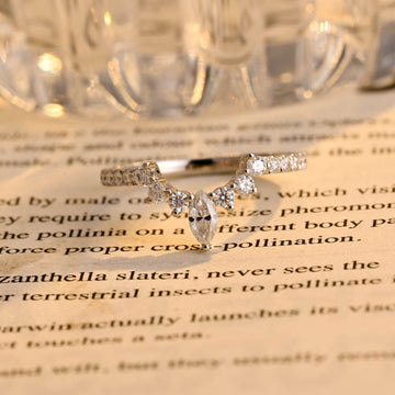 Solid Gold, 1.8mm Half Eternity Marquise, Round Cut Moissanite Engagement Crown