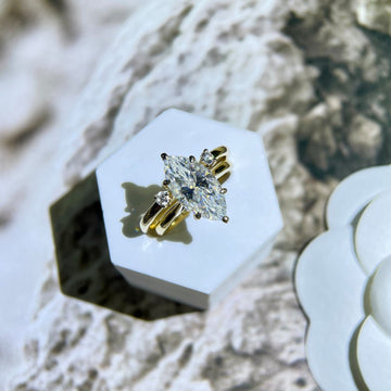 Solitaire Marquise Cut Moissanite Engagement Ring Set, Anniversary Gift for Woman, 14K Solid Gold Bridal Set, Minimalist Promise Wedding Set