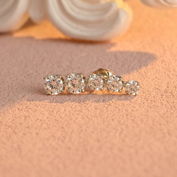 Round Cut Moissanite Curved Stud Earrings, 9K 14K 18K Gold Moissanite Earrings for Women, Dainty Minimalist Earrings, White Gold Earrings