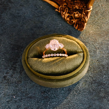 Solid Gold Oval Cut Moissanite Engagement Ring and Wedding Ring Set, Classic Bridal Ring Set, Art Deco Ring, Valentine's Day Gift for Woman