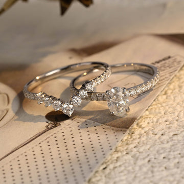 Oval Cut Moissanite Engagement Bridal Ring Set, Classic 4 Prongs