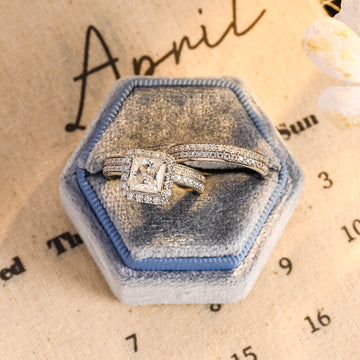 Off Center Princess Cut Moissanite Wedding Ring Set For Women