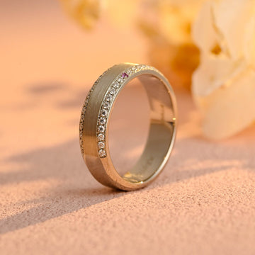 6mm Width Round Moissanite Gold Half Polish Half Brush Wedding Band for Men