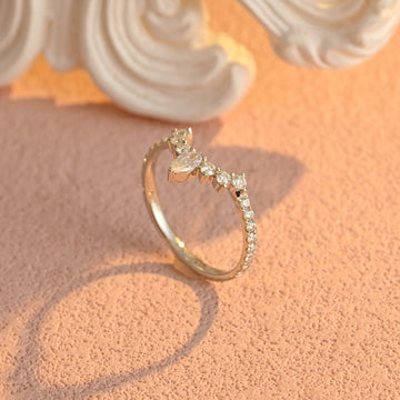 Half Eternity Wedding Band, Marquise & Round Moissanite Curved Wedding Band
