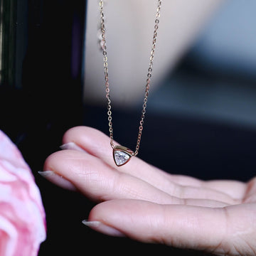 Solid Gold Trillion Cut Moissanite Pendant, Solitaire Pendant, Dainty Bezel setting Necklace, Anniversary/Birthday Day Gift For Women, Wife