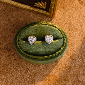 Solid Gold Heart Cut Moissanite Stud Earrings, Art Deco Earrings, Valentine's Day / Anniversary / Birthday Day Gift for Woman, Wife, Girl