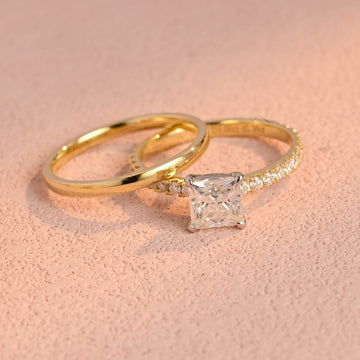 Two Tone Princess Cut 1ct Moissanite Wedding Ring Set