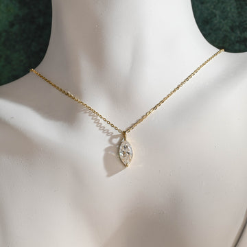 9K/14K/18K Solid Gold Marquise Moissanite Necklace, Solitaire Moissanite Pendant, Dainty Valentine's Day / Anniversary Gift for Women, Wife
