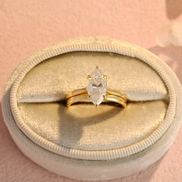 2ct Marquise Moissanite Wedding Solitaire Ring Plain Matching Band Gift