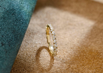 Solid Gold Round & Marquise Moissanite Minimalist Dainty Proposal Band