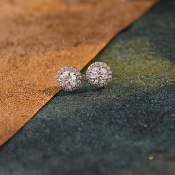 Round Moissanite Stud Earrings, 14K Solid Gold Moissanite Studs, Classical Halo 4 Prongs Round Earrings Studs, Anniversary Gift for Woman