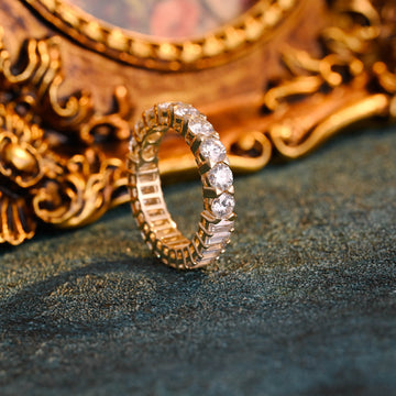 Solid Gold Round & Emerald Cut Moissanite Wedding Band