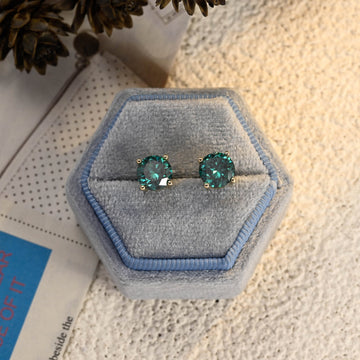 round cut green moissanite earring stud real solid gold christmas gift for woman