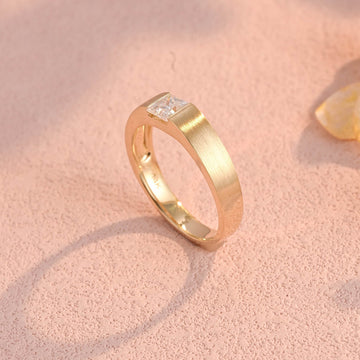 5mm Satin Finish Band,5mm Princess Cut Moissanite Ring