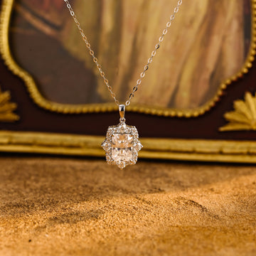 Solid Gold Radiant Cut Moissanite Pendant, Elegant Halo Pendant, Vintage Solitaire Necklace, Birthday Gift / Anniversary Gift for Women