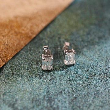 Solid Gold Emerald Cut Moissanite Studs Earrings, Art Deco Earrings, Valentine's Day/ Anniversary/ Birthday Gift for Woman, Wife, Girlfriend