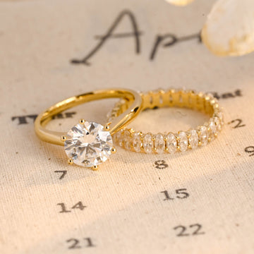 Unique Round Cut Moissanite Dainty Classic 6 Prongs Bridal Ring Set