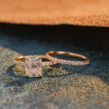 Solid Gold Radiant Cut Moissanite Engagement Ring and Wedding Band Set, Classic Bridal Ring Set, Art Deco Ring, Anniversary Gift for Woman