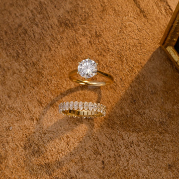 Solid Gold Round Cut Moissanite Engagement Ring and Wedding Ring, Unique Bridal Ring Set, Art Deco Ring, Anniversary Gift for Woman, Wife