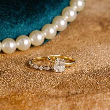 Radiant Cut Moissanite Engagement Ring Set, Solid Gold Wedding Ring Set, Vintage Stackable Bridal Set, Classic Anniversary Gift for Woman