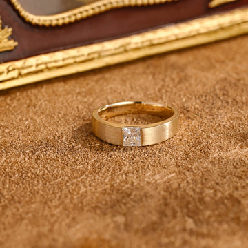 Solid Gold Princess Cut Moissanite Minimalist Wedding Band