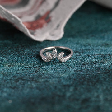 Solid Gold Marquise Cut Moissanite Curved Wedding Ring