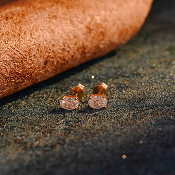 Solid Gold Oval Cut Moissanite Earrings Stud, Minimalist Gold Studs, Valentine's Day/ Anniversary/ Birthday Gift for Woman, Wife, Girlfriend