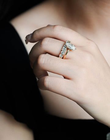 Solid Gold Marquise Moissanite Engagement Ring and Wedding Band Set, Classic Bridal Ring Set, Art Deco Ring, Birthday Gift for Woman, Wife