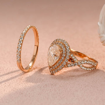 2ct Pear Cut Twisted Moissanite Cross Band Ring Dainty Bridal Set