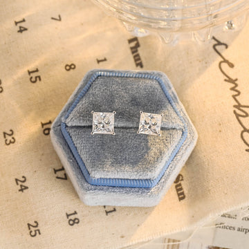 Princess Cut Moissanite Engagement Earring Studs, Princess Solitaire Solid Gold Anniversary/Birthday/Christmas Gift for Woman/Girlfriend