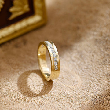 Solid Gold Round Moissanite Classic Unique Men's Ring