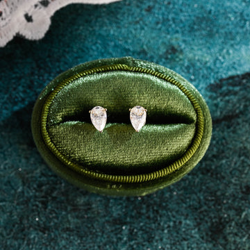 Solid Gold Pear Cut Moissanite Earrings Studs, Minimalist Tear Drop Dainty Earrings, Art Deco Bridal Earrings, Anniversary Gift for Woman