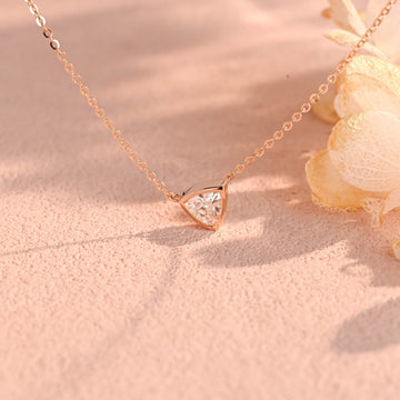 0.5ct Trillion Moissanite Pendant Bezel,18K Yellow White Rose Gold Chain Pendant,Solid Gold Necklace Pendant,Moissanite Necklace for Women