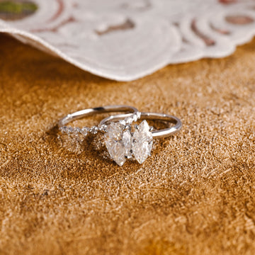 Toi et Moi Ring Set, Solid Gold Pear & Marquise Moissanite Engagement Ring and Wedding Ring Set, Two Stone Ring, Anniversary Gift for Woman