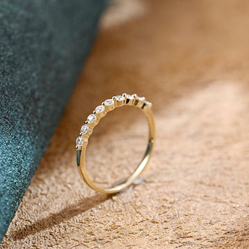 Solid Gold Round Cut Moissanite Art Deco Half Eternity Wedding Ring